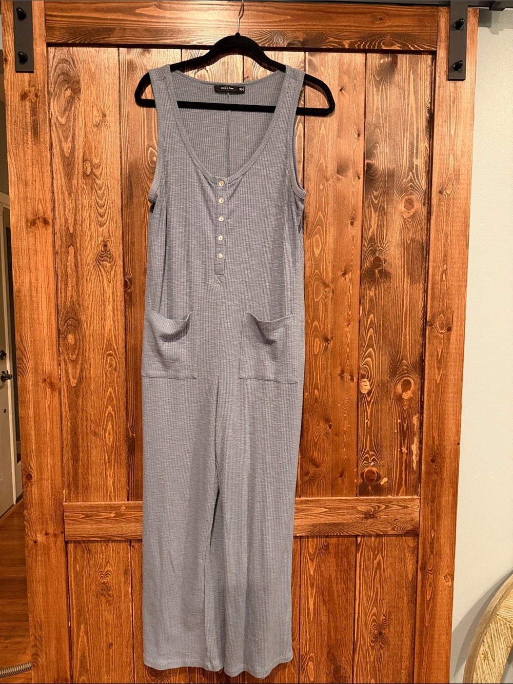 Doe & Rae Light Blue Ribbed Sleeveless Jumpsuit